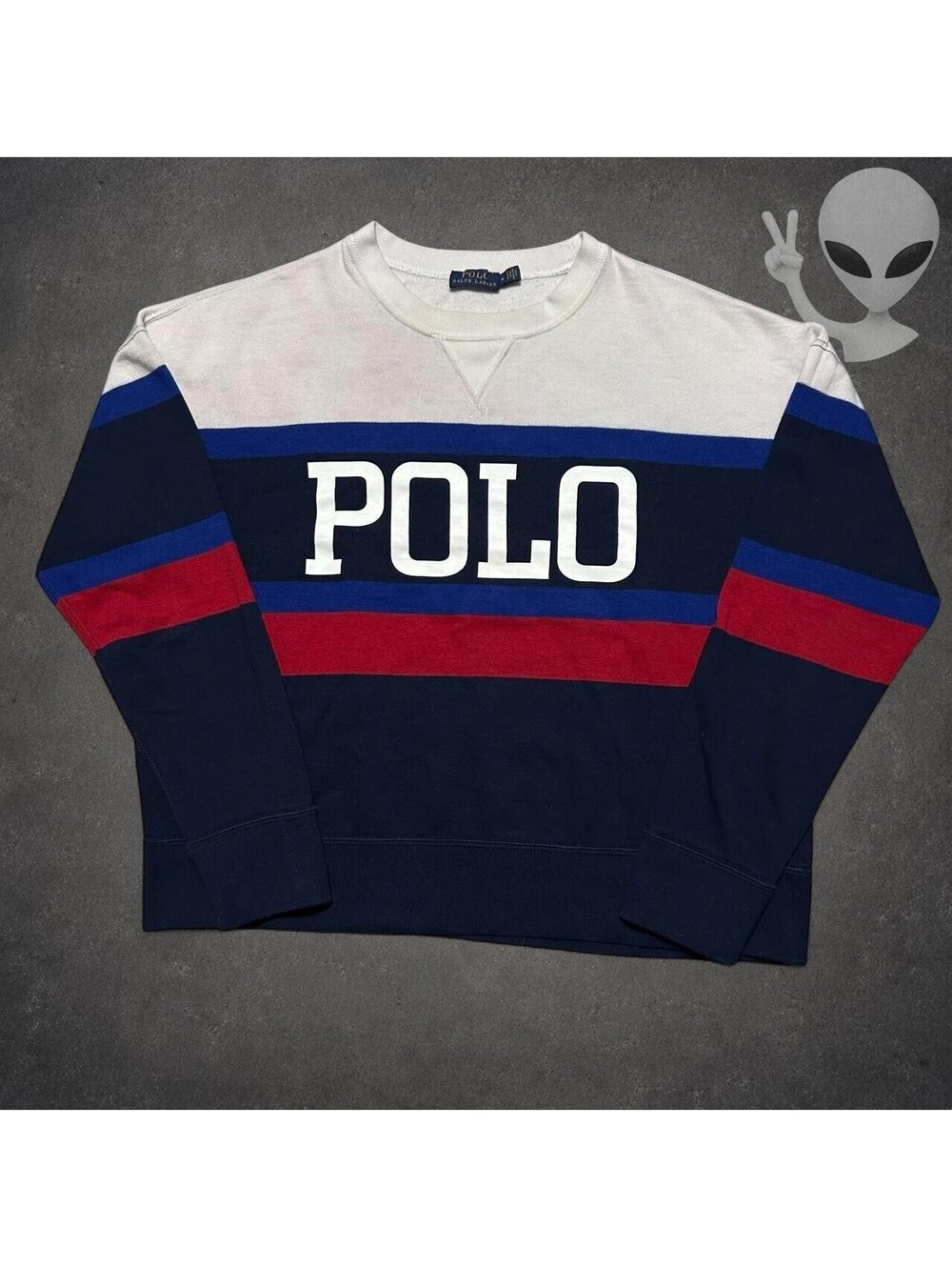 Polo Ralph Lauren Crewneck Sweatshirt Womens M Navy Blue Red White Colorblock - Picture 2 of 6